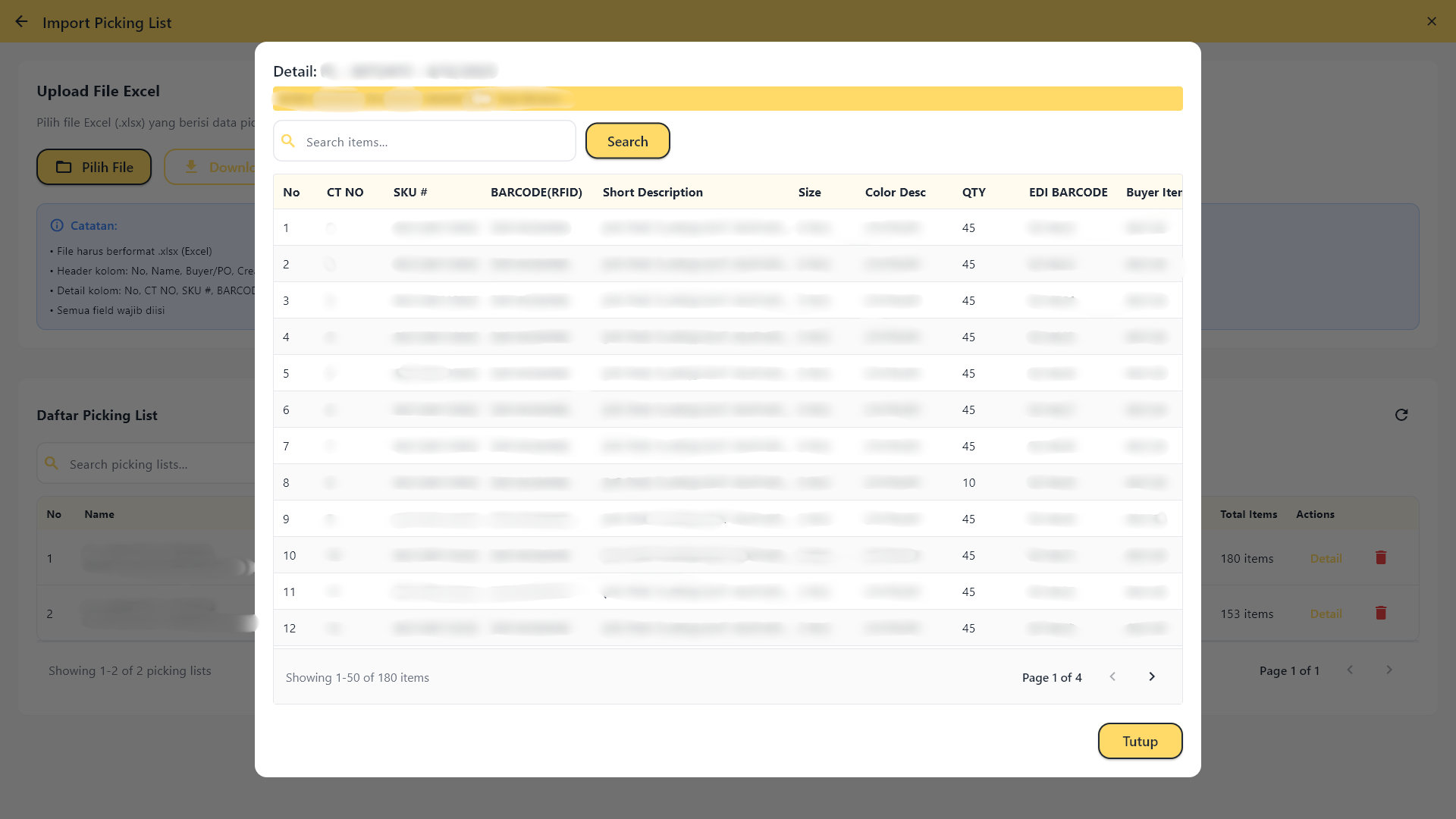 Packing List Detail Items